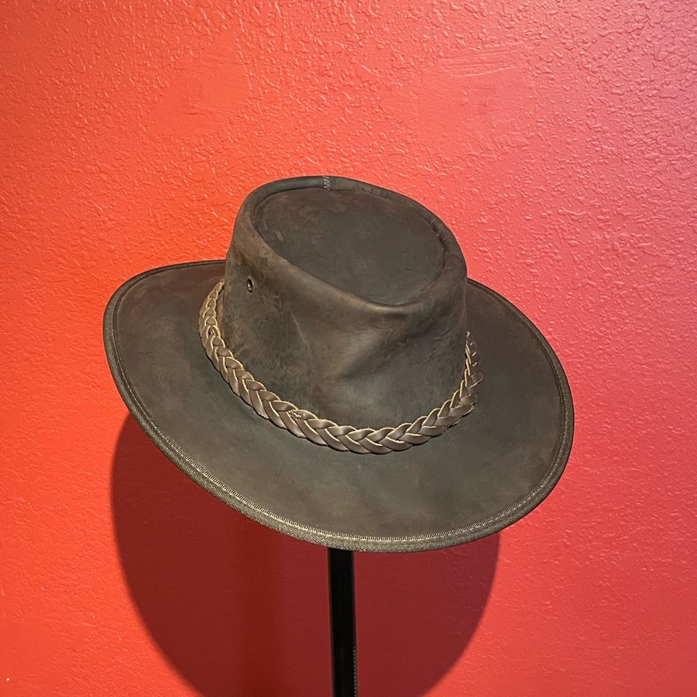 Brown Leather Aussie Hat